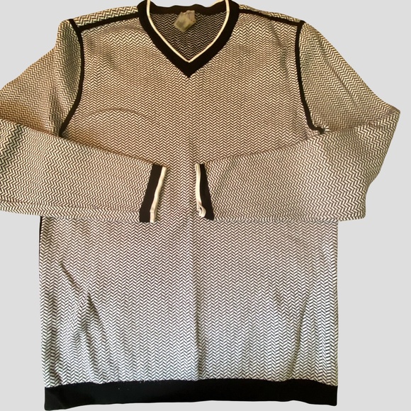 Tristan Mens Black/White Chevron Pattern Soft V-neck Cozy Knit Sweater-Sz-XL - Picture 6 of 16